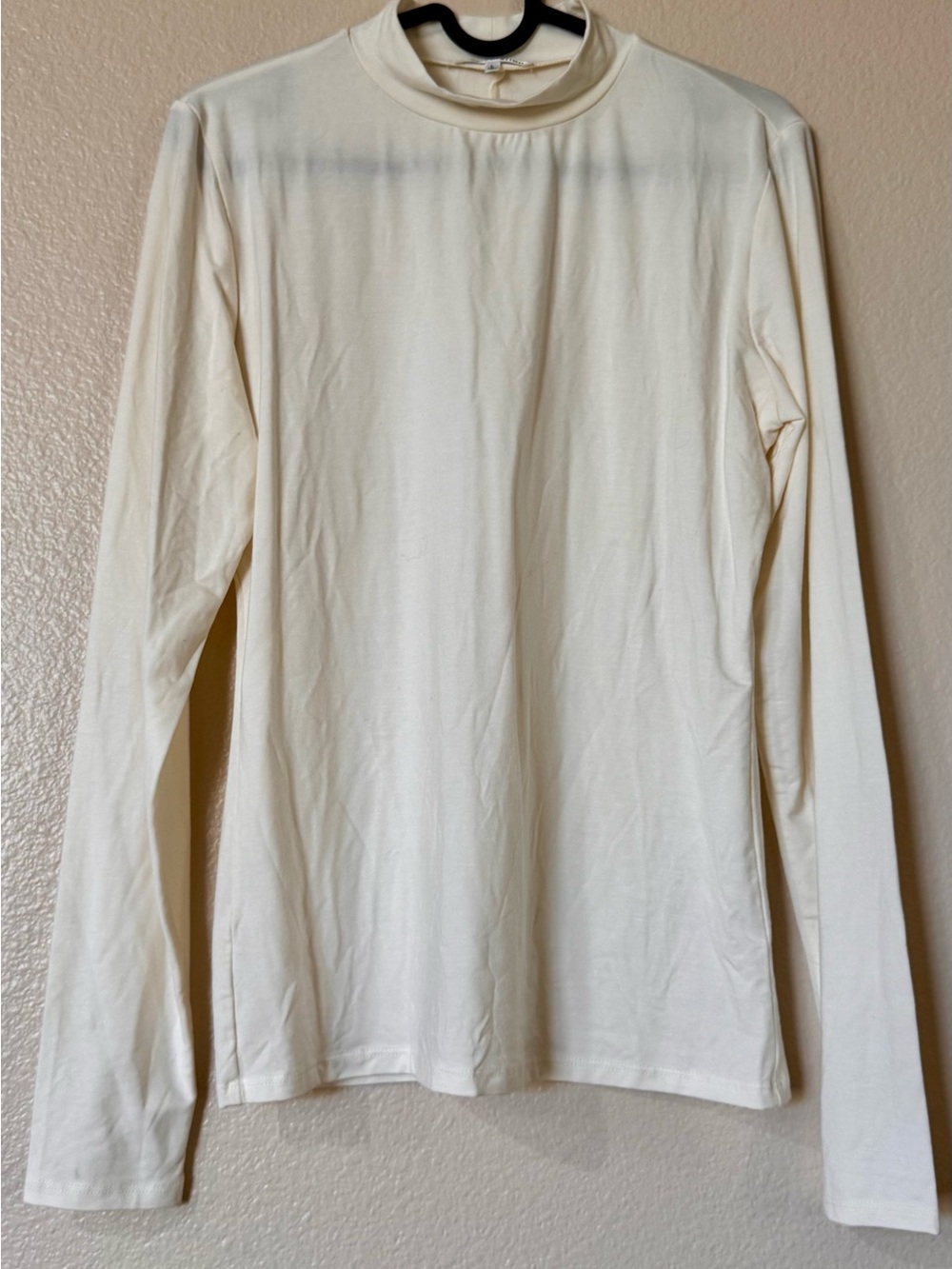 Reformation Sara Mock Neck Long Sleeve Top Ivory Cream Knit Stretch Large L